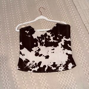 Revolve Miaou Brown and White Cow Print Women's Corset Crop Top